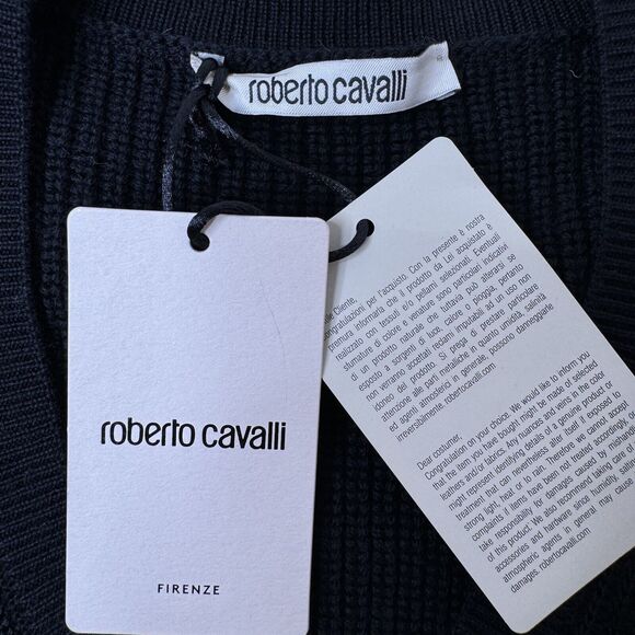 Roberto Cavalli Sweater Wool Blend Cut Out Waist Black Rib Knit IT 42 - Picture 9 of 12